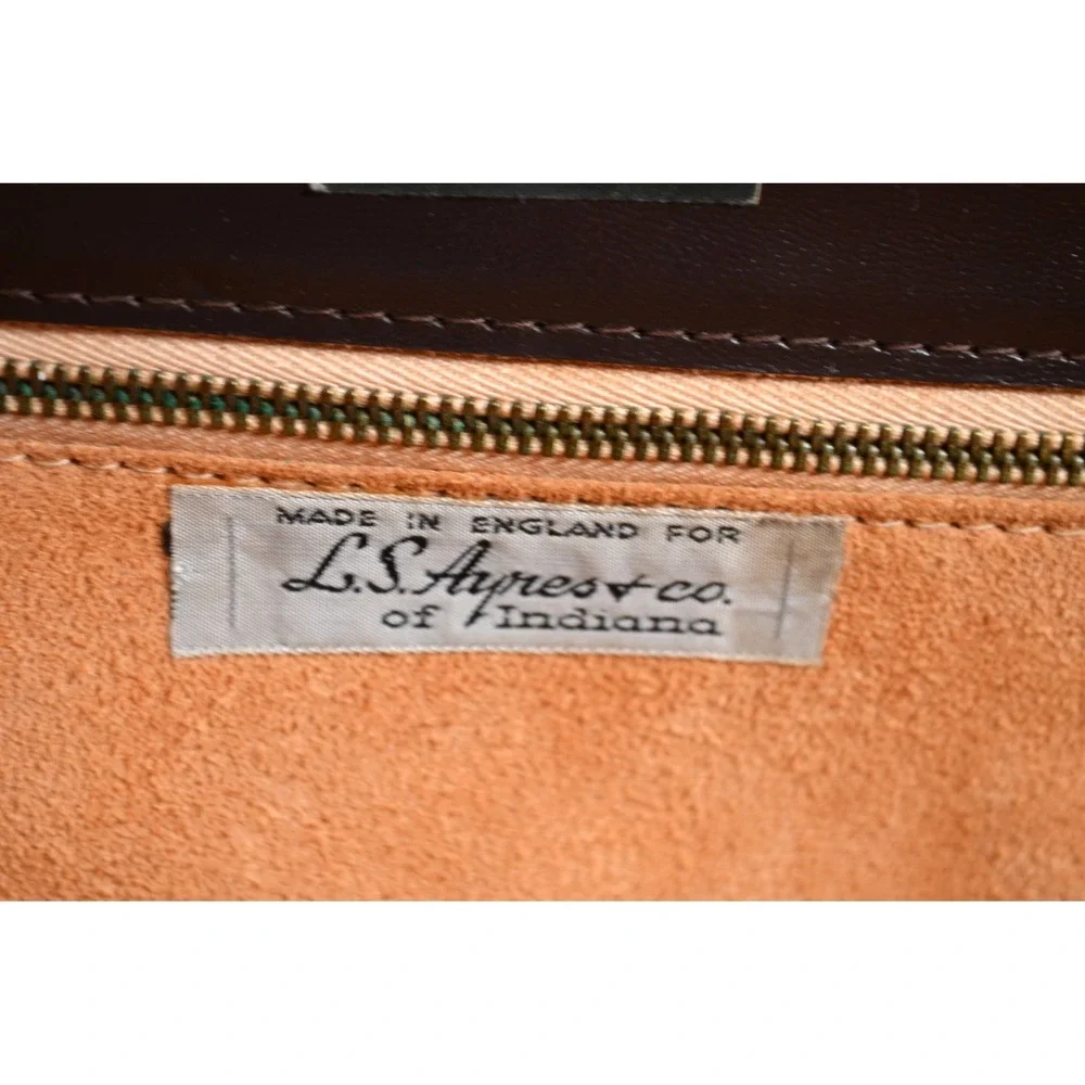 Vintage 1950s L.S. Ayres & Co Burgundy Leather Kelly Bag Purse Made in England